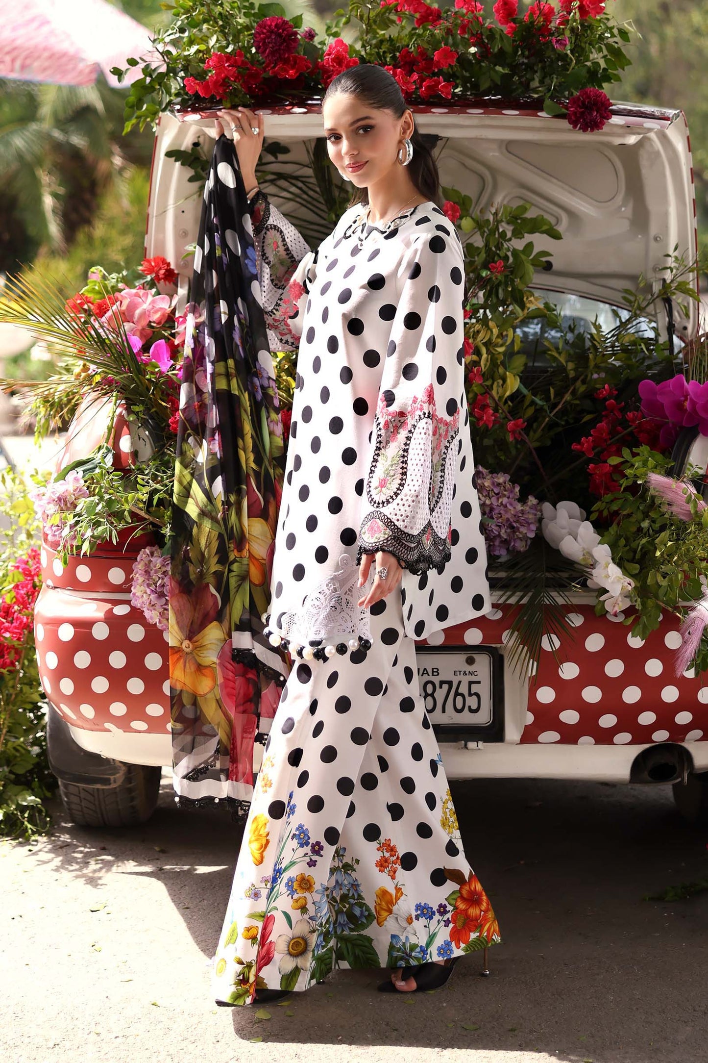 Maria B Black & White Polka Dot 3 Piece Unstitched Embroidered Lawn Suit