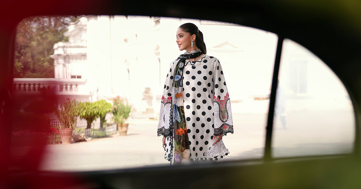 Maria B Black & White Polka Dot 3 Piece Unstitched Embroidered Lawn Suit