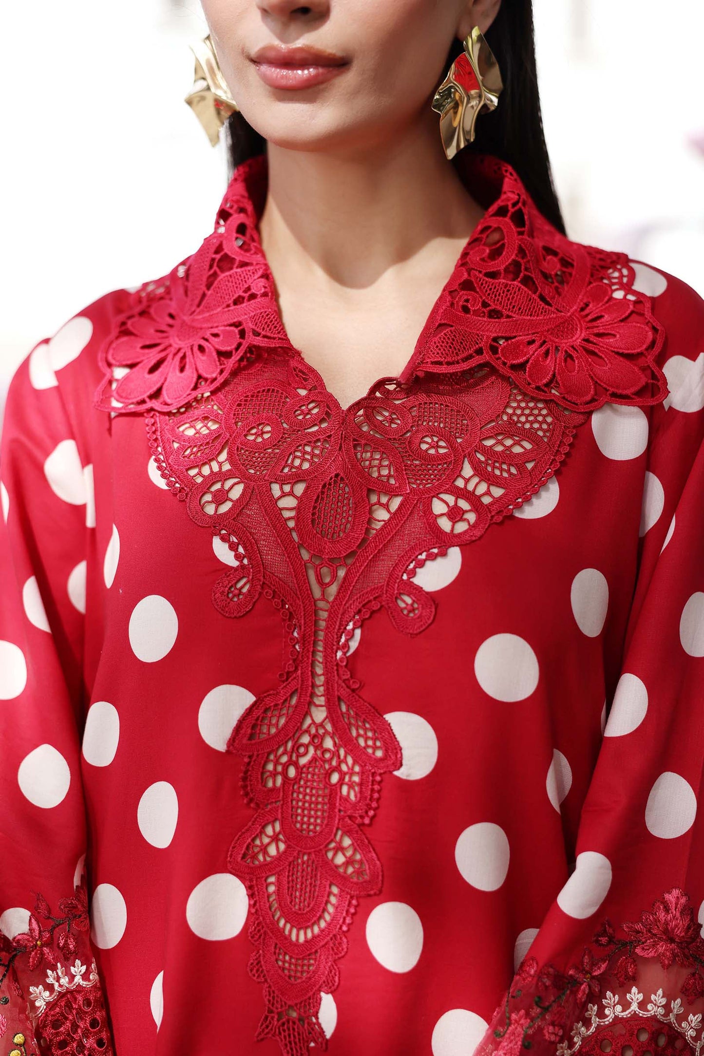 Maria B Red Polka Dot 3 Piece Unstitched Embroidered Lawn Suit
