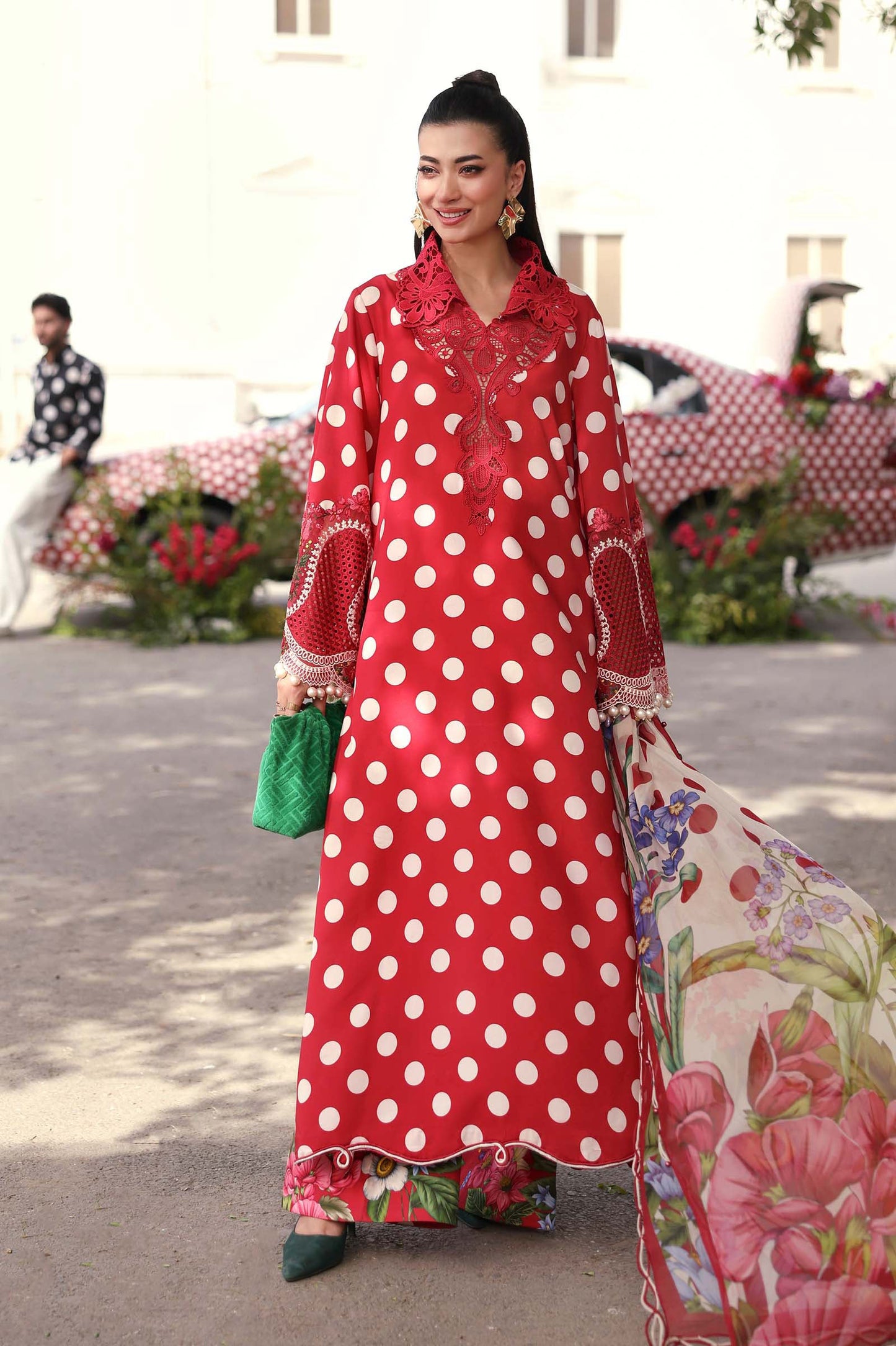 Maria B Red Polka Dot 3 Piece Unstitched Embroidered Lawn Suit