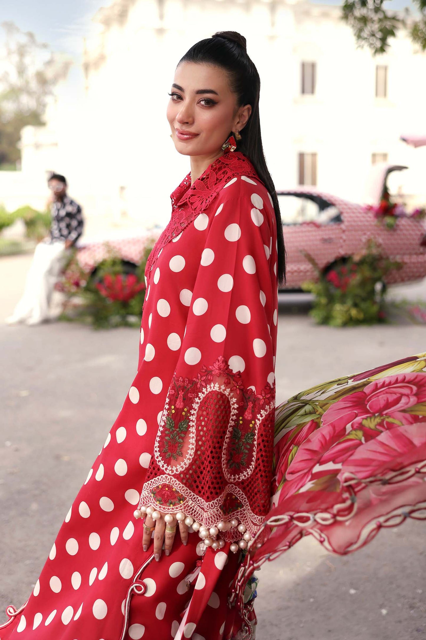 Maria B Red Polka Dot 3 Piece Unstitched Embroidered Lawn Suit