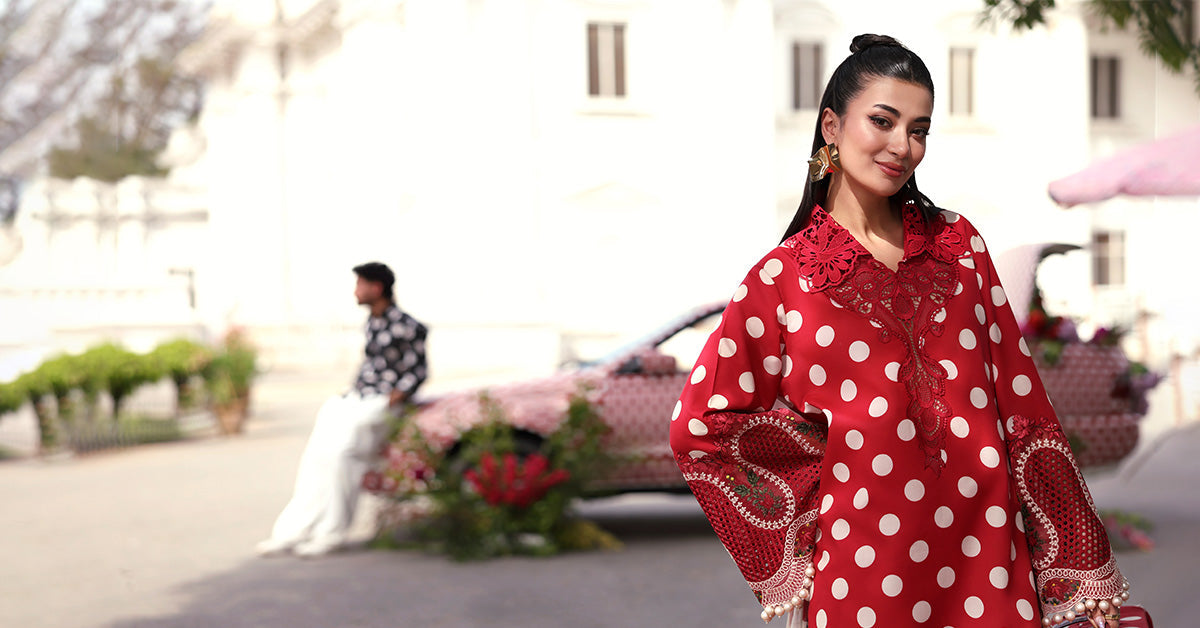 Maria B Red Polka Dot 3 Piece Unstitched Embroidered Lawn Suit