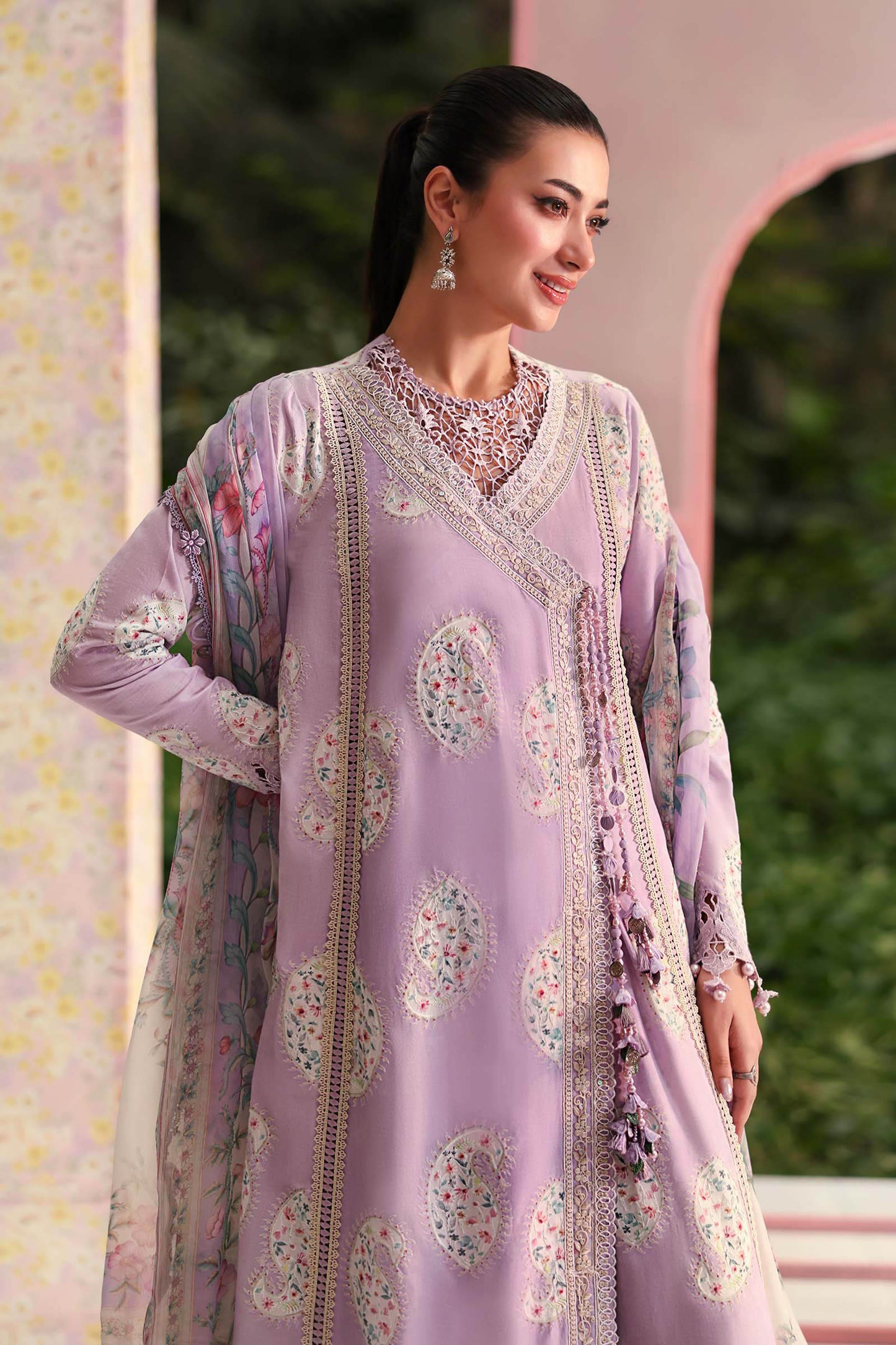 Maria B Premium Lilac Embroidered Lawn 3 Piece Unstitched Suit with Printed Dupatta