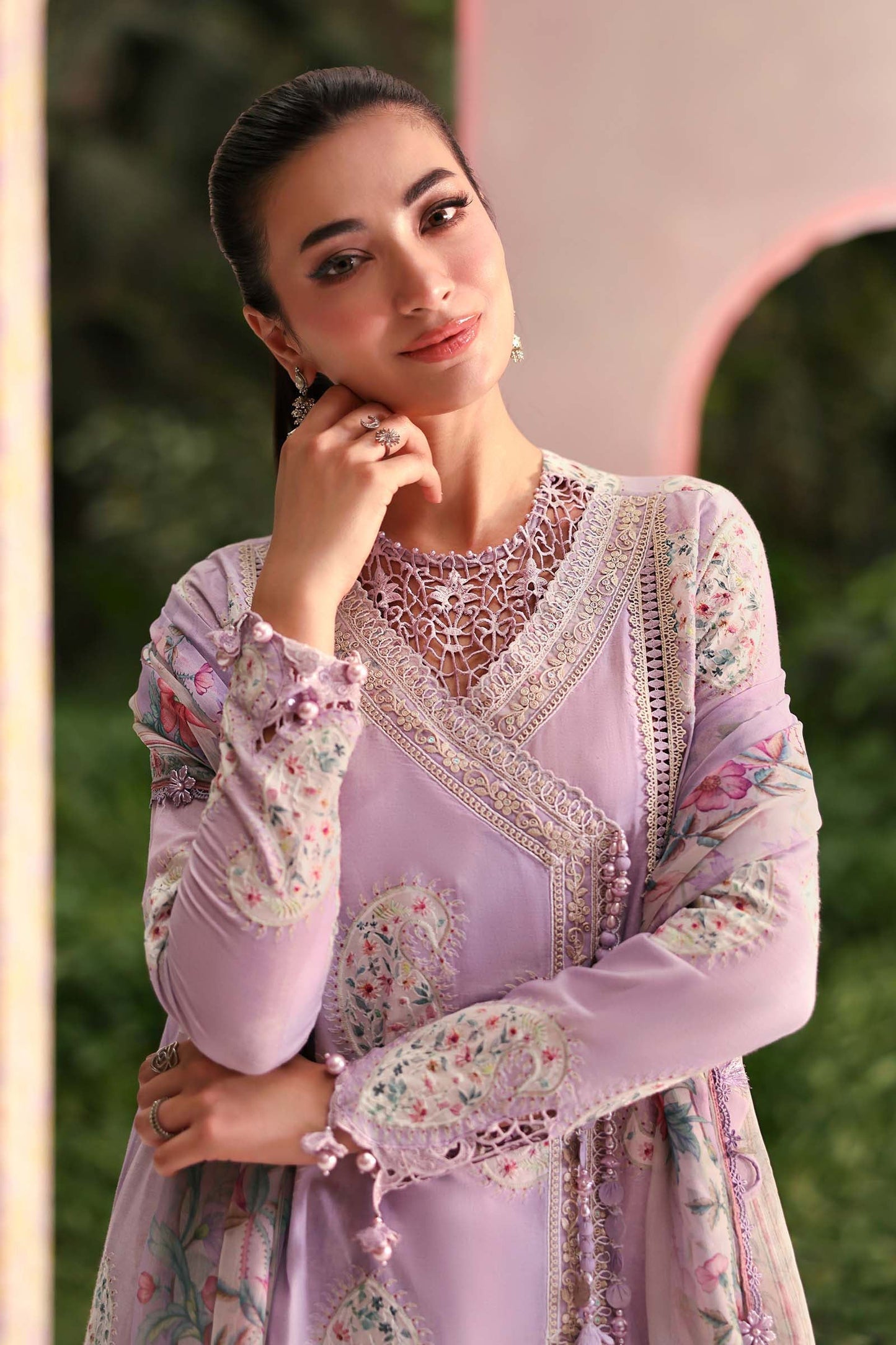 Maria B Premium Lilac Embroidered Lawn 3 Piece Unstitched Suit with Printed Dupatta