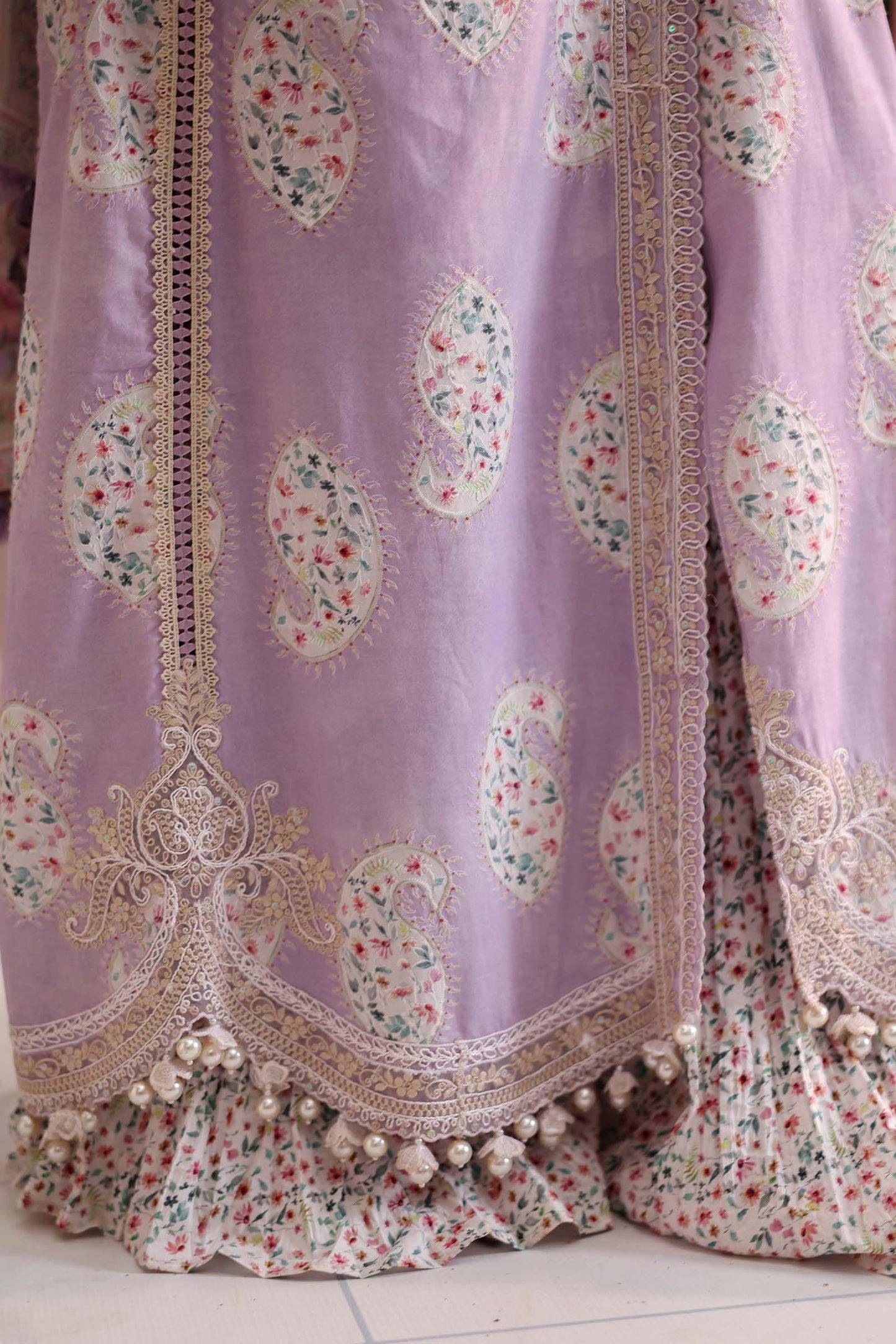 Maria B Premium Lilac Embroidered Lawn 3 Piece Unstitched Suit with Printed Dupatta