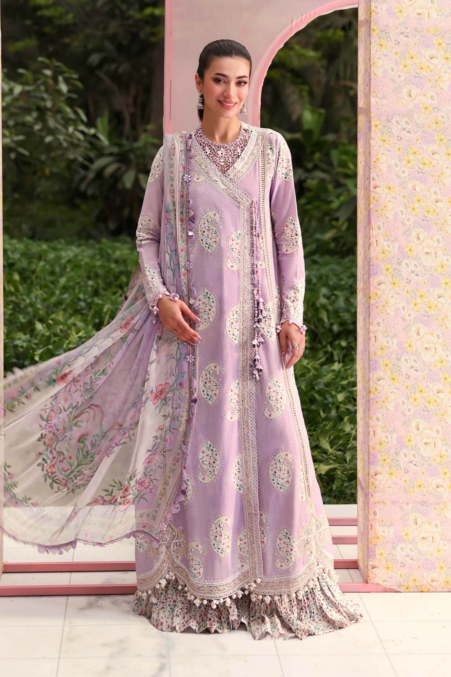 Maria B Premium Lilac Embroidered Lawn 3 Piece Unstitched Suit with Printed Dupatta