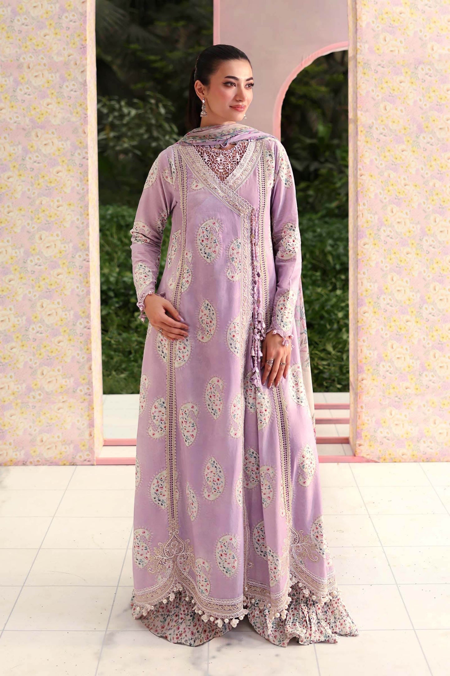 Maria B Premium Lilac Embroidered Lawn 3 Piece Unstitched Suit with Printed Dupatta