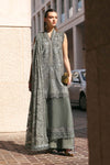 Maria B 3 Piece Unstitched Embroidered Lawn Karandi Suit – Sage Grey Elegance