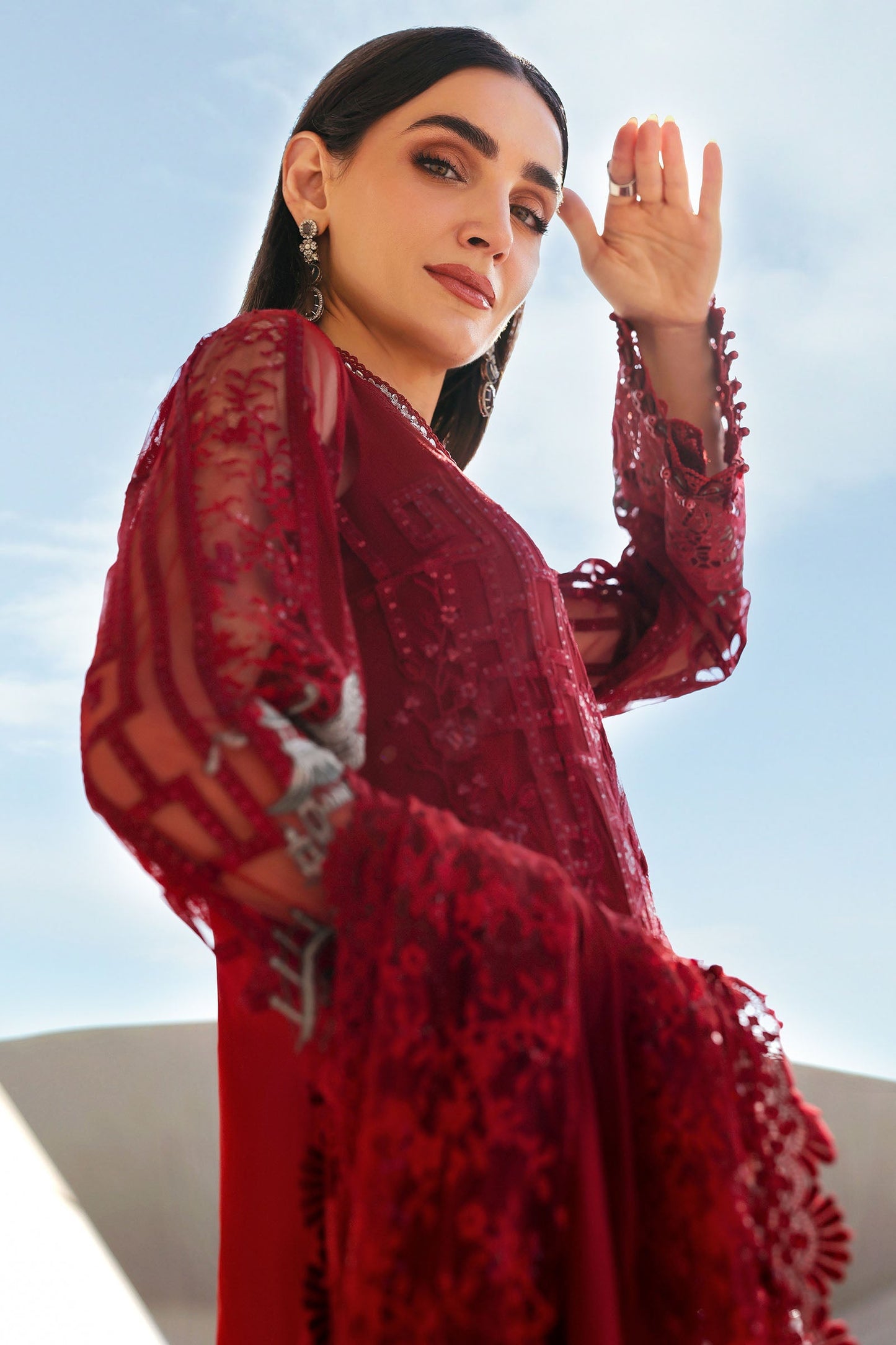 3 Piece Unstitched Embroidered Net Suit