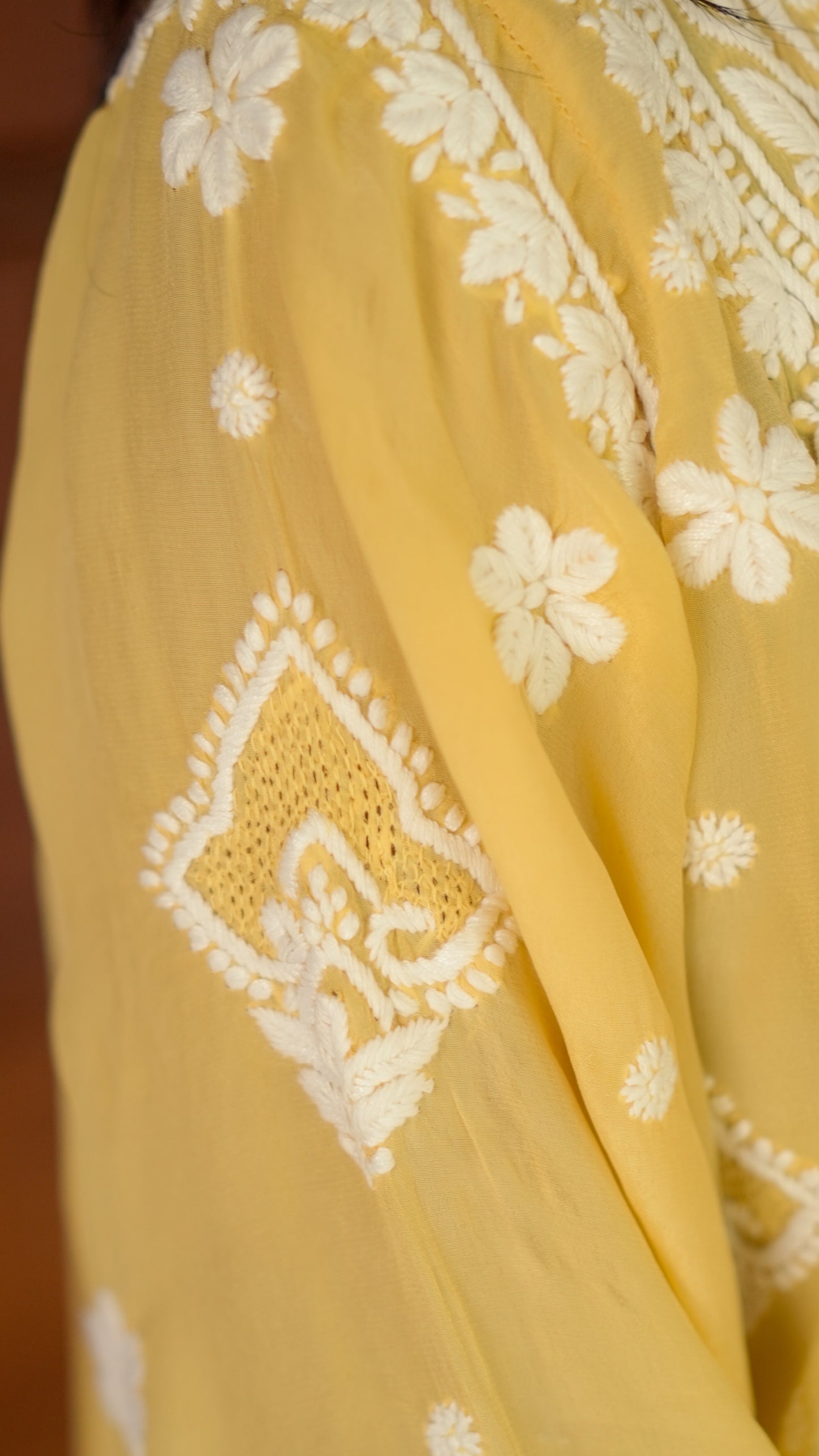 Pure Crepe Yellow Chikankari Kurta Set with Dupatta
