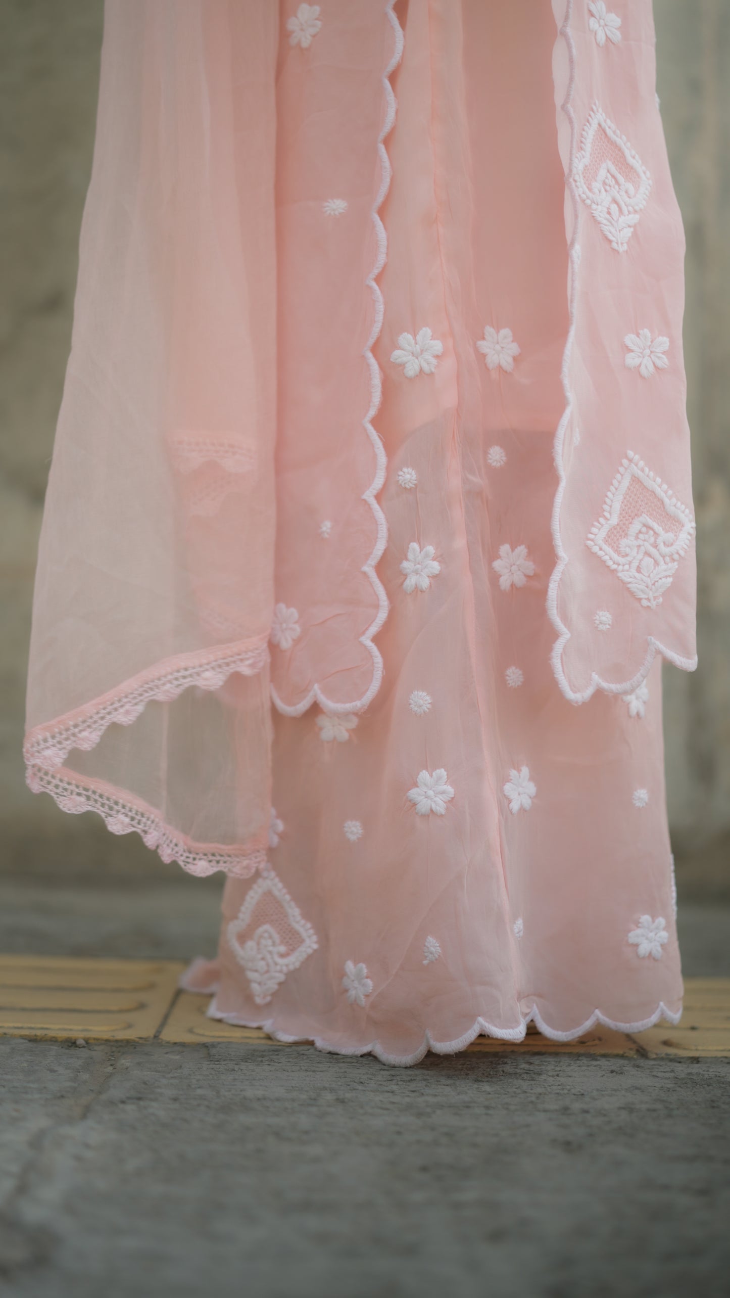 Pure Crepe Pink Chikankari Kurta Set with Dupatta