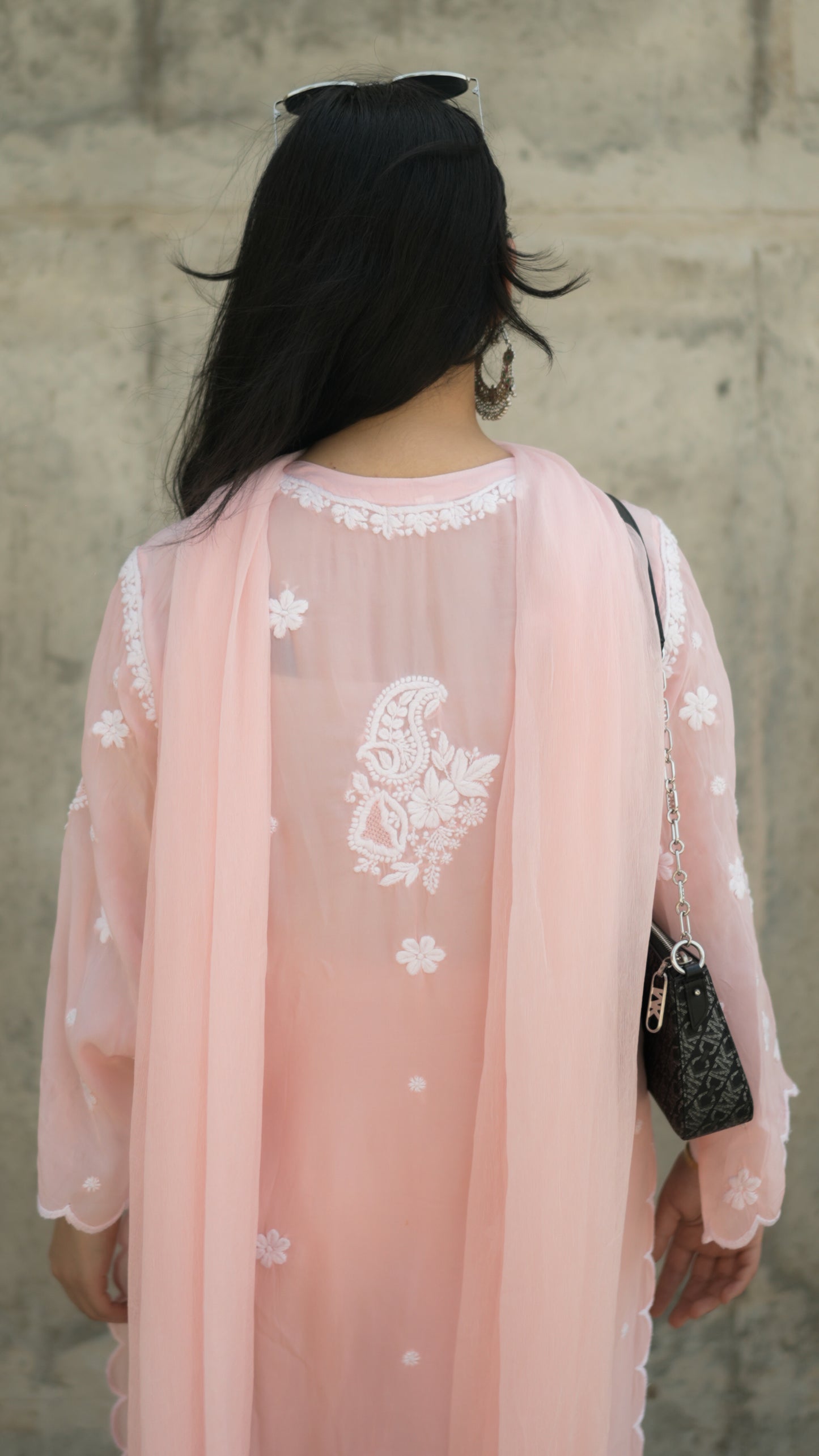 Pure Crepe Pink Chikankari Kurta Set with Dupatta