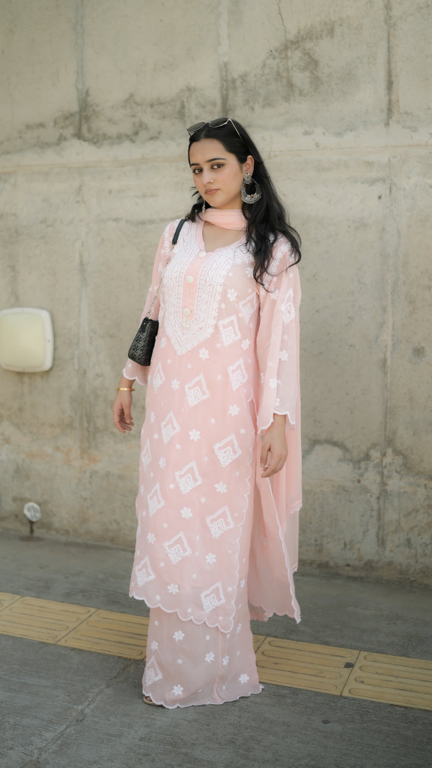 Pure Crepe Pink Chikankari Kurta Set with Dupatta
