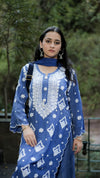 Pure Crepe Blue Chikankari Kurta Set with Dupatta