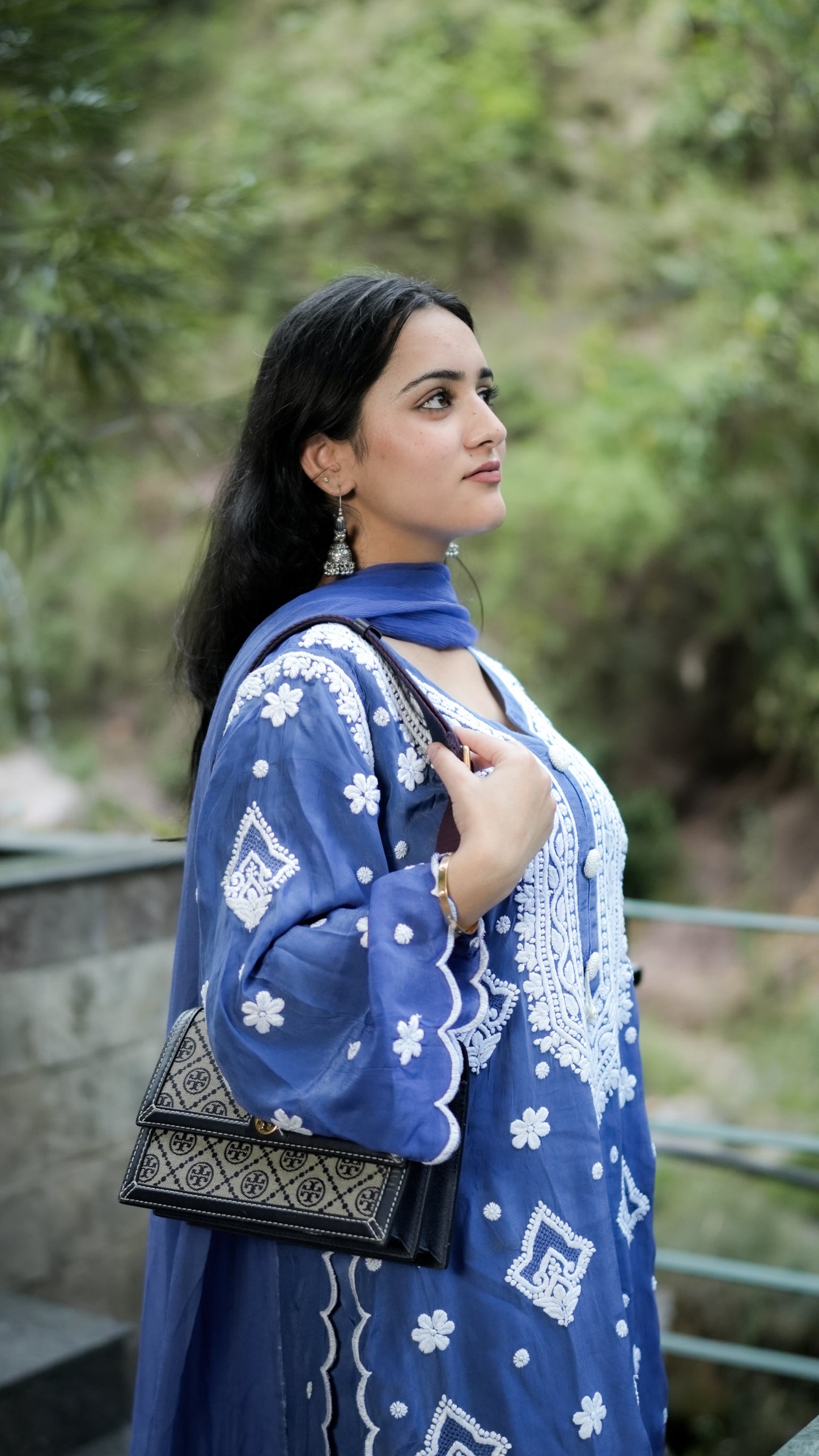 Pure Crepe Blue Chikankari Kurta Set with Dupatta