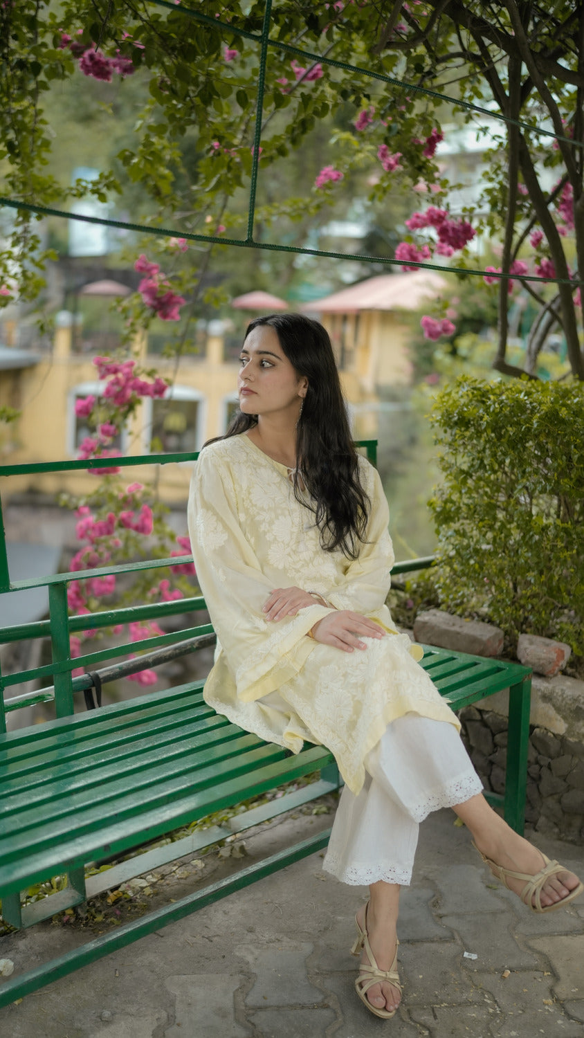 Lemon Yellow Chikankari Muslin Kurta