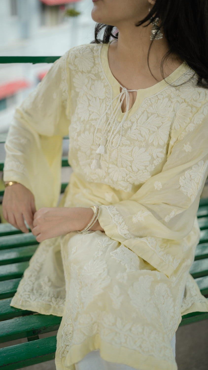 Lemon Yellow Chikankari Muslin Kurta