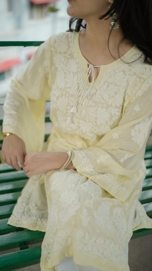 Lemon Yellow Chikankari Muslin Kurta