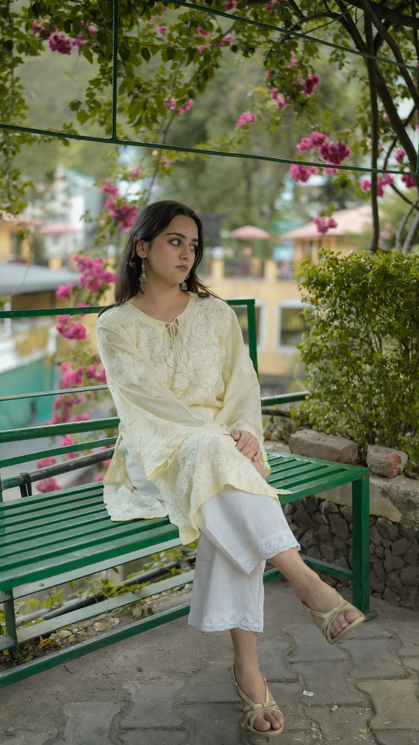 Lemon Yellow Chikankari Muslin Kurta