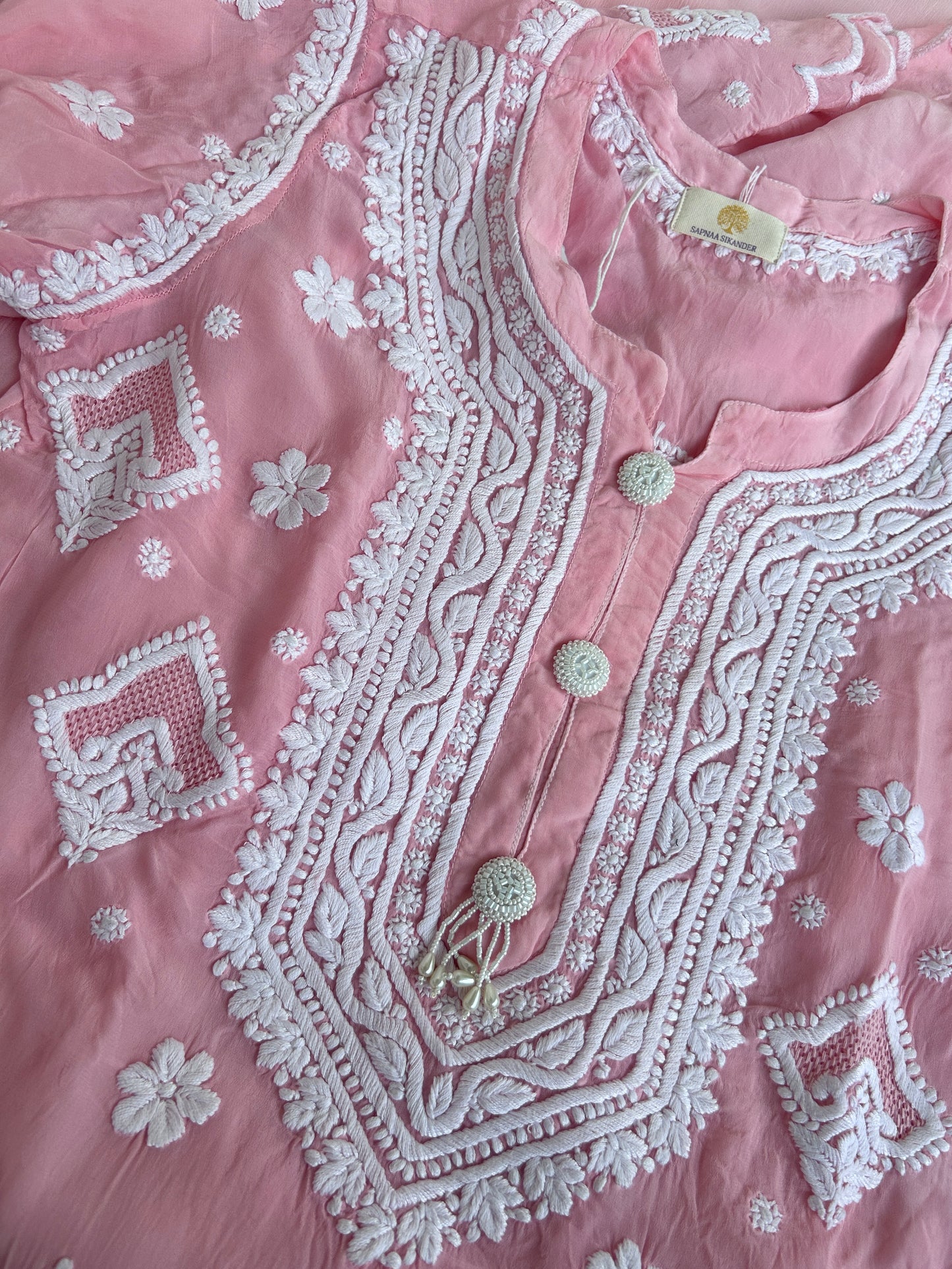 Pure Crepe Pink Chikankari Kurta Set with Dupatta