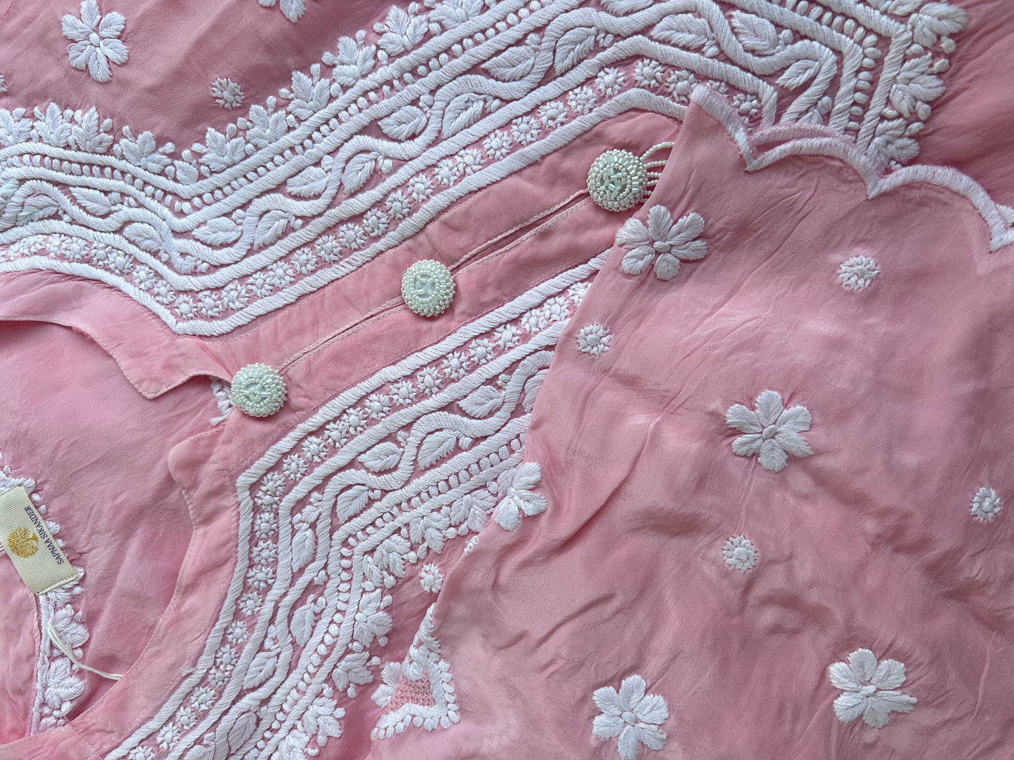 Pure Crepe Pink Chikankari Kurta Set with Dupatta