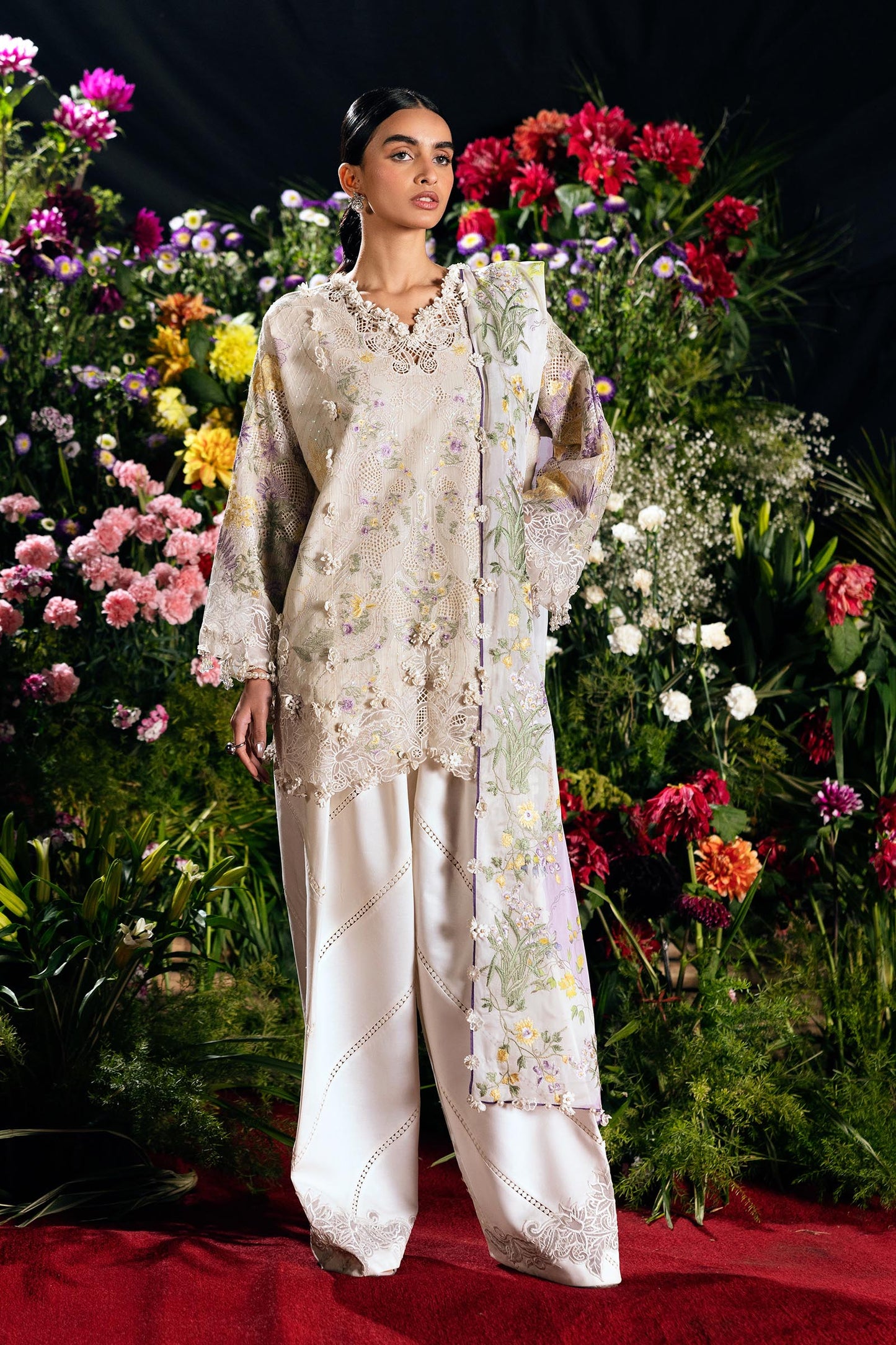 Unstitched Luxury Lawn Woven Net Suit