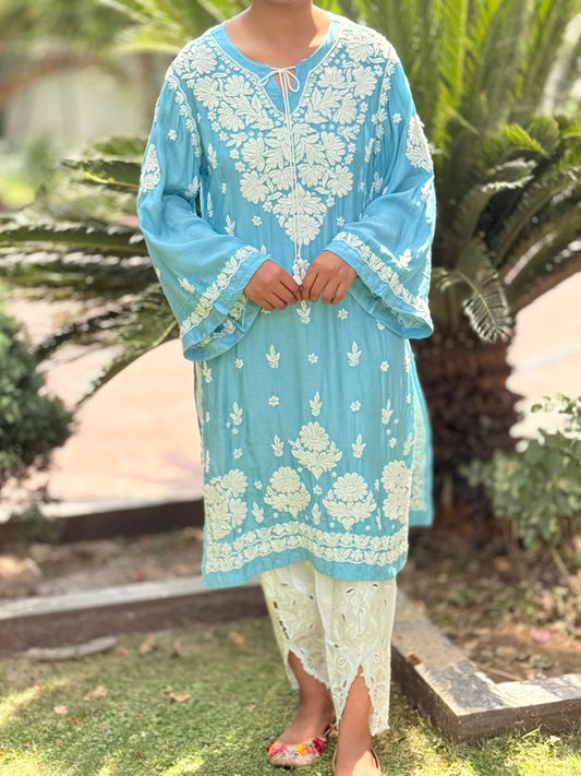 Sky Blue Chikankari Muslin Kurta